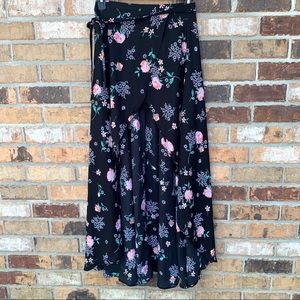 Living Doll High Low Black Floral Print Wrap Skirt